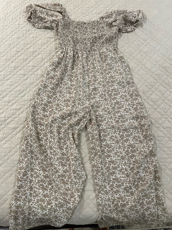 entro Pants - entro Beige and White Floral Smocked Jumpsuit